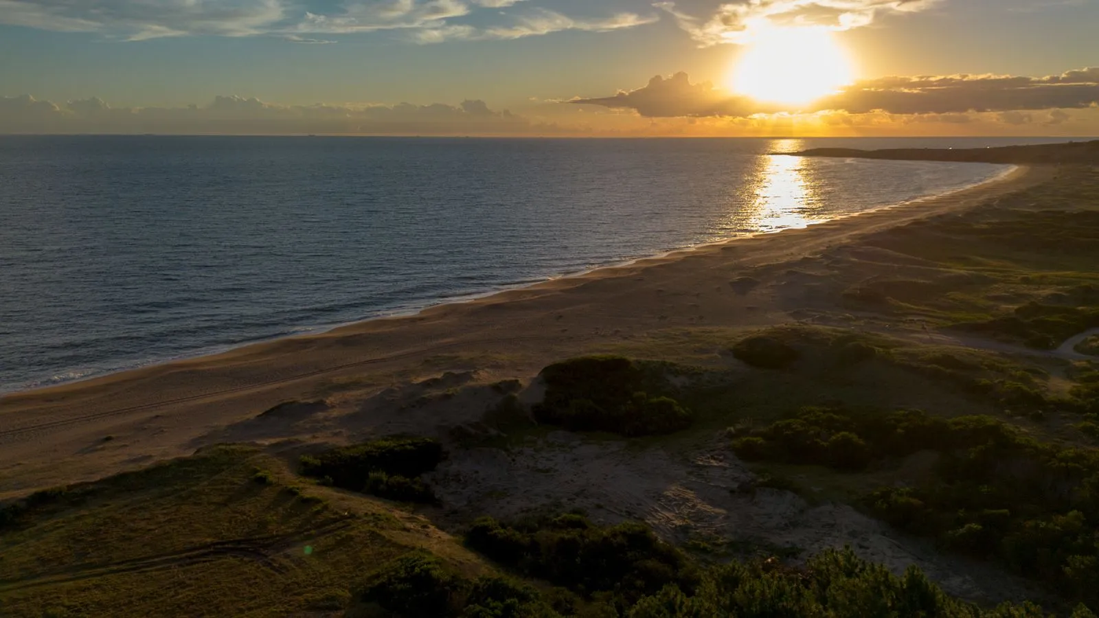 Playa Mansa sunset aerial view